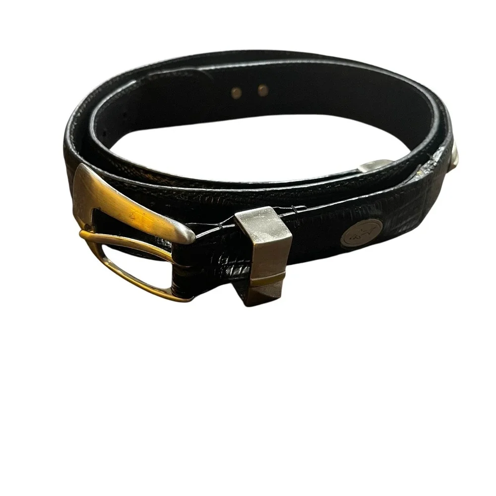 Greg Norman Mens Black Lizard  Italian Leather Belt Silver Buckle Size 38‎